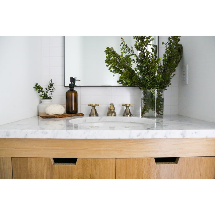 Kingston Tulare KS4463BEX - Essex Two-Handle 3-Hole Deck Mount Widespread Bathroom Faucet with Brass Pop-Up, Antique Brass