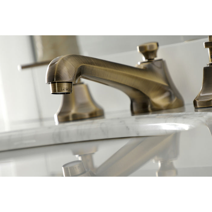 Kingston Heirloom KS4463KL - Whitaker Two-Handle 3-Hole Deck Mount Widespread Bathroom Faucet with Brass Pop-Up, Antique Brass