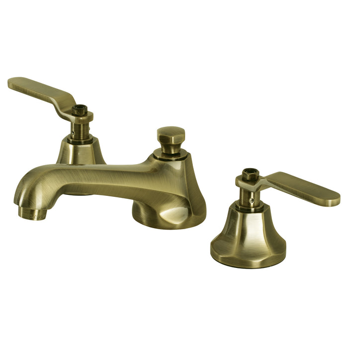 Kingston Heirloom KS4463KL - Whitaker Two-Handle 3-Hole Deck Mount Widespread Bathroom Faucet with Brass Pop-Up, Antique Brass