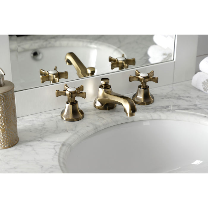 Kingston Tulare KS4463NX - Hamilton Two-Handle 3-Hole Deck Mount Widespread Bathroom Faucet with Brass Pop-Up, Antique Brass