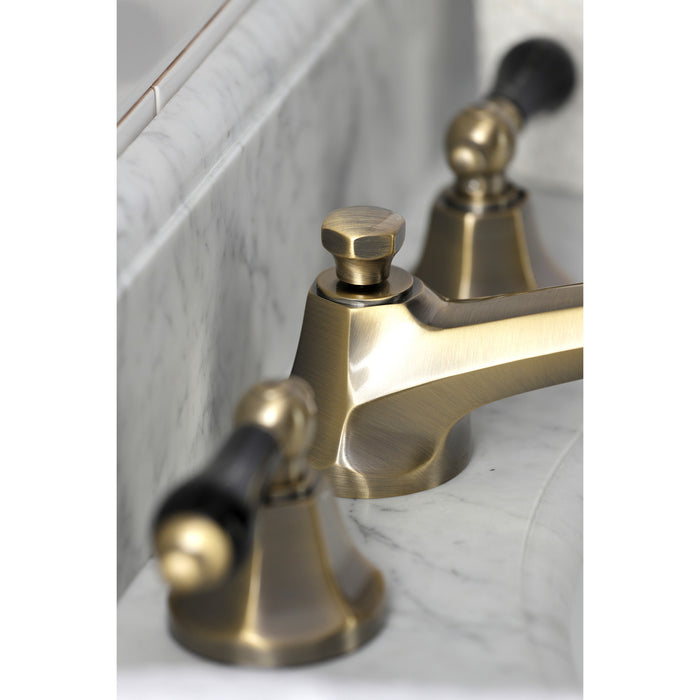 Kingston Tulare KS4463PKL - Duchess Two-Handle 3-Hole Deck Mount Widespread Bathroom Faucet with Brass Pop-Up, Antique Brass