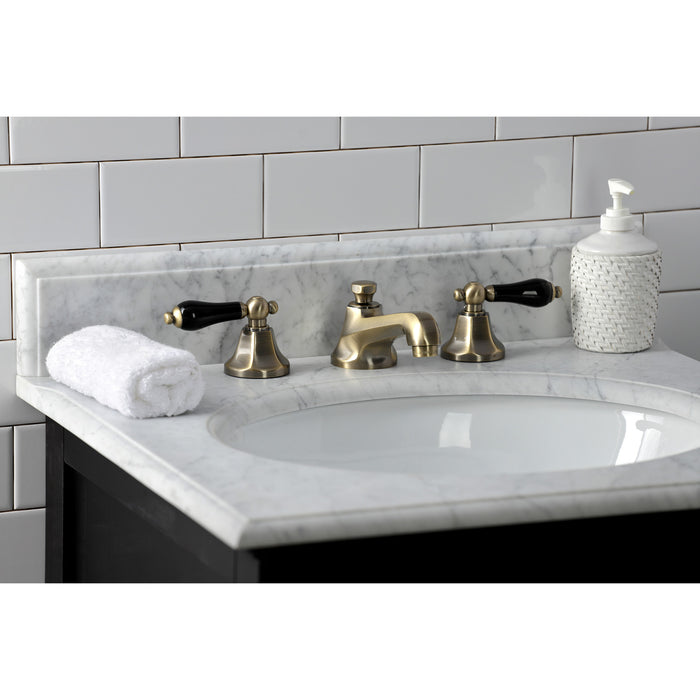 Kingston Tulare KS4463PKL - Duchess Two-Handle 3-Hole Deck Mount Widespread Bathroom Faucet with Brass Pop-Up, Antique Brass