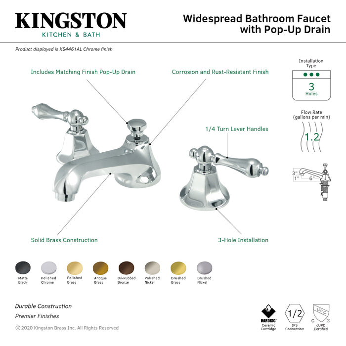 Kingston Tulare KS4465AL - Metropolitan Two-Handle 3-Hole Deck Mount Widespread Bathroom Faucet with Brass Pop-Up, Oil Rubbed Bronze