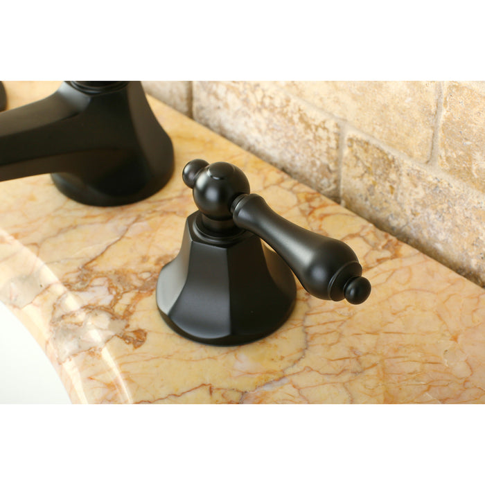 Kingston Tulare KS4465AL - Metropolitan Two-Handle 3-Hole Deck Mount Widespread Bathroom Faucet with Brass Pop-Up, Oil Rubbed Bronze