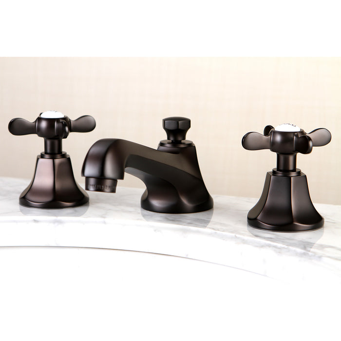 Kingston Tulare KS4465BEX - Essex Two-Handle 3-Hole Deck Mount Widespread Bathroom Faucet with Brass Pop-Up, Oil Rubbed Bronze