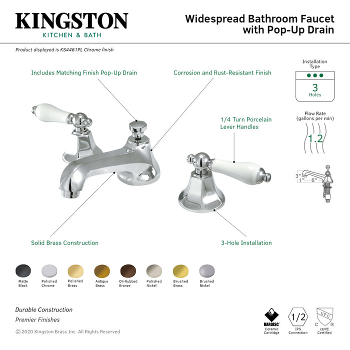Kingston Tulare KS4465PL - Metropolitan Two-Handle 3-Hole Deck Mount Widespread Bathroom Faucet with Brass Pop-Up, Oil Rubbed Bronze