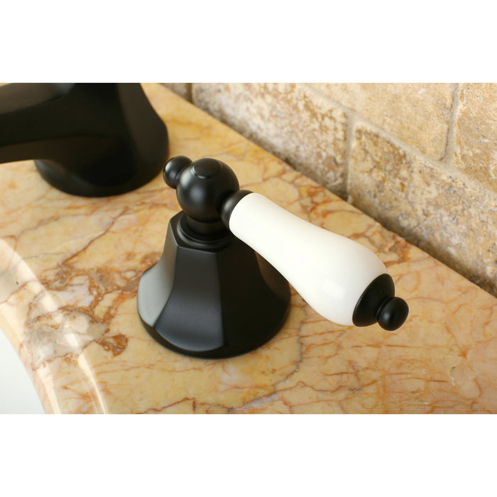 Kingston Tulare KS4465PL - Metropolitan Two-Handle 3-Hole Deck Mount Widespread Bathroom Faucet with Brass Pop-Up, Oil Rubbed Bronze