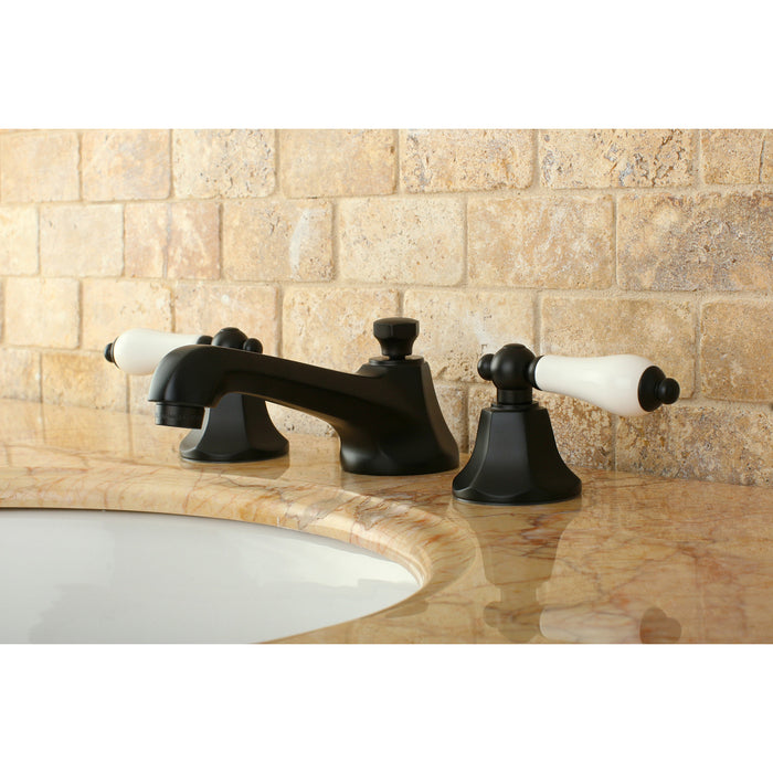 Kingston Tulare KS4465PL - Metropolitan Two-Handle 3-Hole Deck Mount Widespread Bathroom Faucet with Brass Pop-Up, Oil Rubbed Bronze