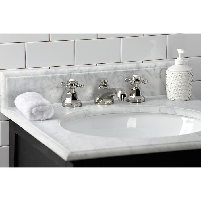 Kingston Heirloom KS4466BX - Metropolitan Two-Handle 3-Hole Deck Mount Widespread Bathroom Faucet with Brass Pop-Up, Polished Nickel