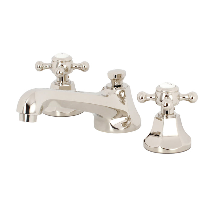 Kingston Heirloom KS4466BX - Metropolitan Two-Handle 3-Hole Deck Mount Widespread Bathroom Faucet with Brass Pop-Up, Polished Nickel