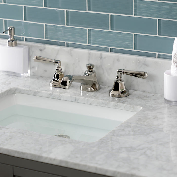 Kingston Tulare KS4466HL - Metropolitan Two-Handle 3-Hole Deck Mount Widespread Bathroom Faucet with Brass Pop-Up, Polished Nickel