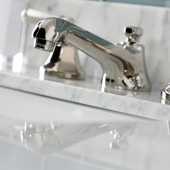 Kingston Tulare KS4466HL - Metropolitan Two-Handle 3-Hole Deck Mount Widespread Bathroom Faucet with Brass Pop-Up, Polished Nickel