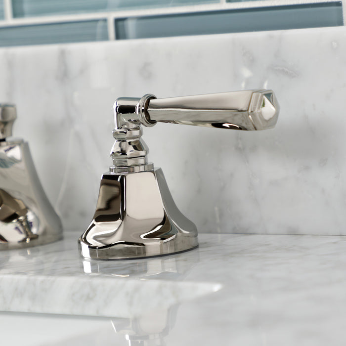 Kingston Tulare KS4466HL - Metropolitan Two-Handle 3-Hole Deck Mount Widespread Bathroom Faucet with Brass Pop-Up, Polished Nickel