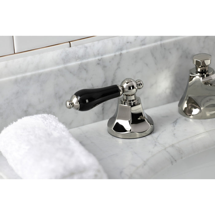 Kingston Tulare KS4466PKL - Duchess Two-Handle 3-Hole Deck Mount Widespread Bathroom Faucet with Brass Pop-Up, Polished Nickel