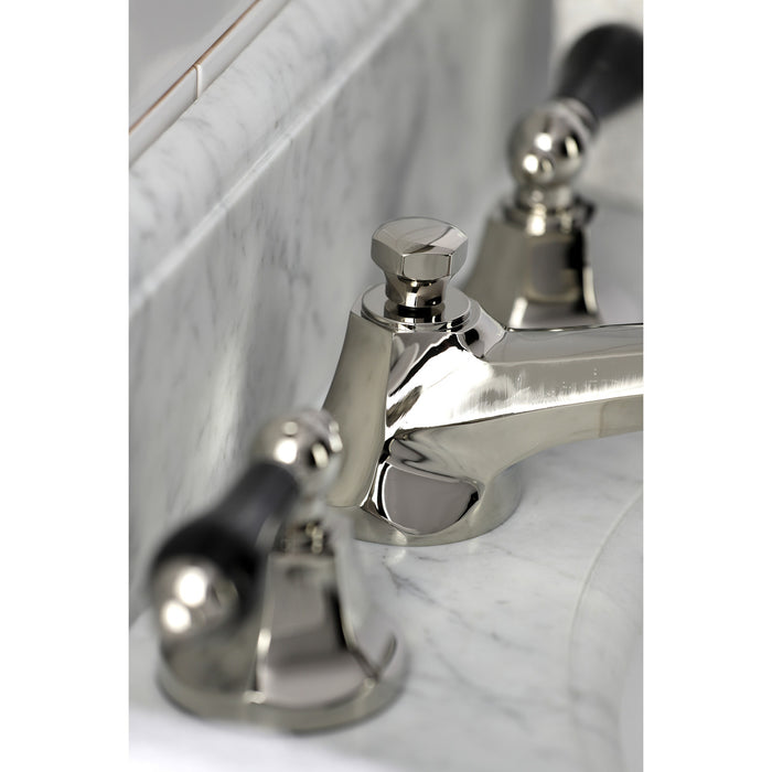 Kingston Tulare KS4466PKL - Duchess Two-Handle 3-Hole Deck Mount Widespread Bathroom Faucet with Brass Pop-Up, Polished Nickel