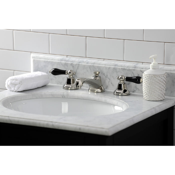 Kingston Tulare KS4466PKL - Duchess Two-Handle 3-Hole Deck Mount Widespread Bathroom Faucet with Brass Pop-Up, Polished Nickel