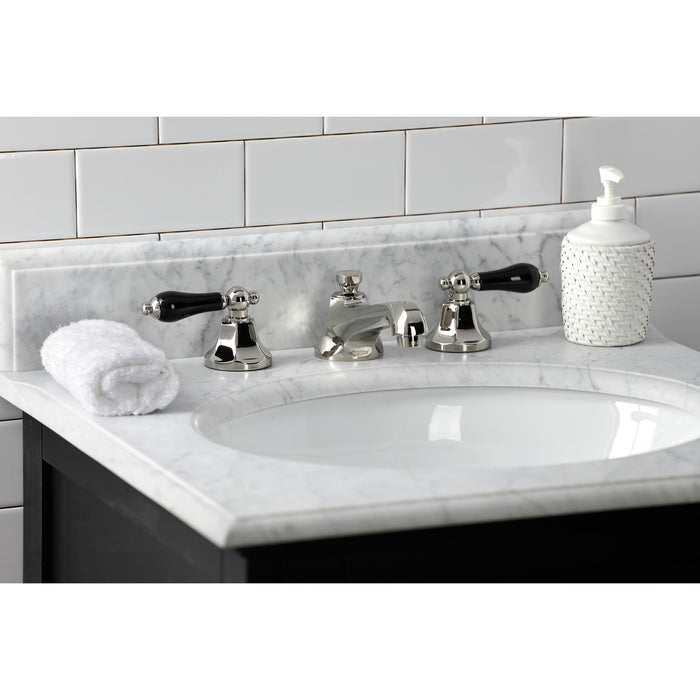 Kingston Tulare KS4466PKL - Duchess Two-Handle 3-Hole Deck Mount Widespread Bathroom Faucet with Brass Pop-Up, Polished Nickel