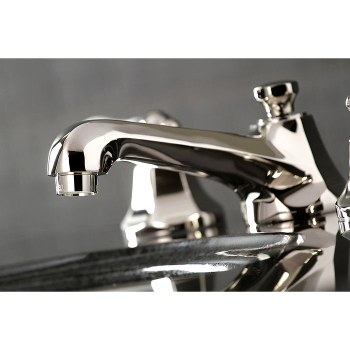 Kingston Tulare KS4466PL - Metropolitan Two-Handle 3-Hole Deck Mount Widespread Bathroom Faucet with Brass Pop-Up, Polished Nickel