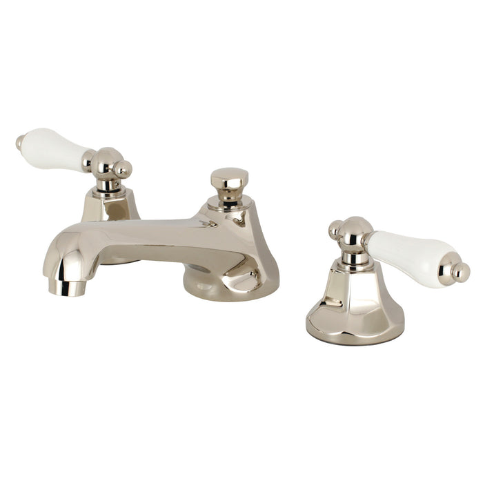 Kingston Tulare KS4466PL - Metropolitan Two-Handle 3-Hole Deck Mount Widespread Bathroom Faucet with Brass Pop-Up, Polished Nickel
