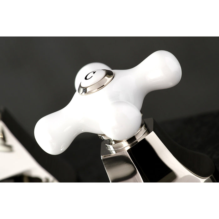 Kingston Tulare KS4466PX - Metropolitan Two-Handle 3-Hole Deck Mount Widespread Bathroom Faucet with Brass Pop-Up, Polished Nickel
