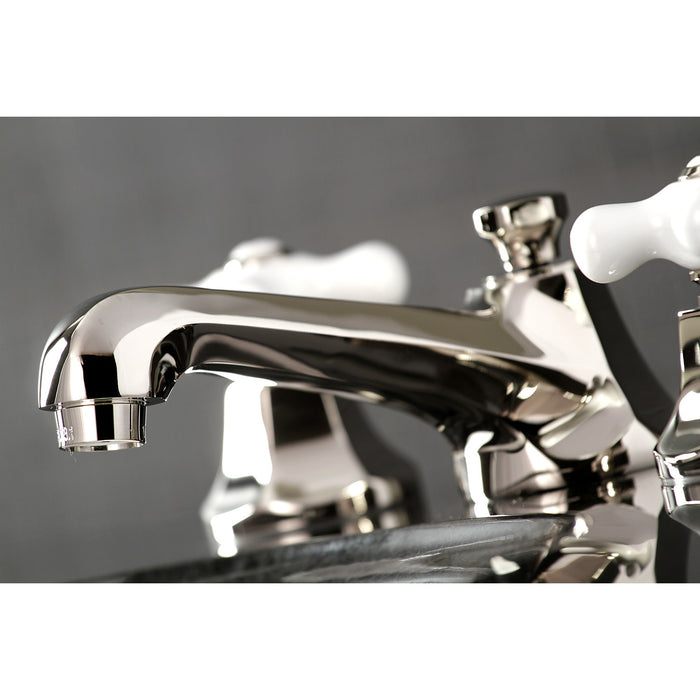 Kingston Tulare KS4466PX - Metropolitan Two-Handle 3-Hole Deck Mount Widespread Bathroom Faucet with Brass Pop-Up, Polished Nickel