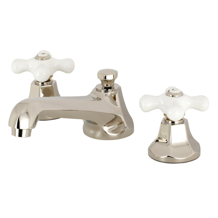 Kingston Tulare KS4466PX - Metropolitan Two-Handle 3-Hole Deck Mount Widespread Bathroom Faucet with Brass Pop-Up, Polished Nickel