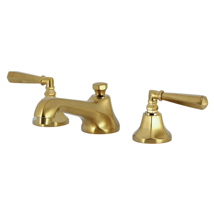 Kingston Tulare KS4467HL - Metropolitan Two-Handle 3-Hole Deck Mount Widespread Bathroom Faucet with Brass Pop-Up, Brushed Brass