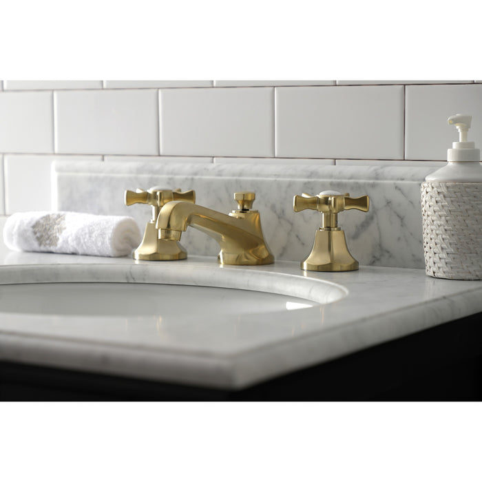 Kingston Tulare KS4467NX - Hamilton Two-Handle 3-Hole Deck Mount Widespread Bathroom Faucet with Brass Pop-Up, Brushed Brass