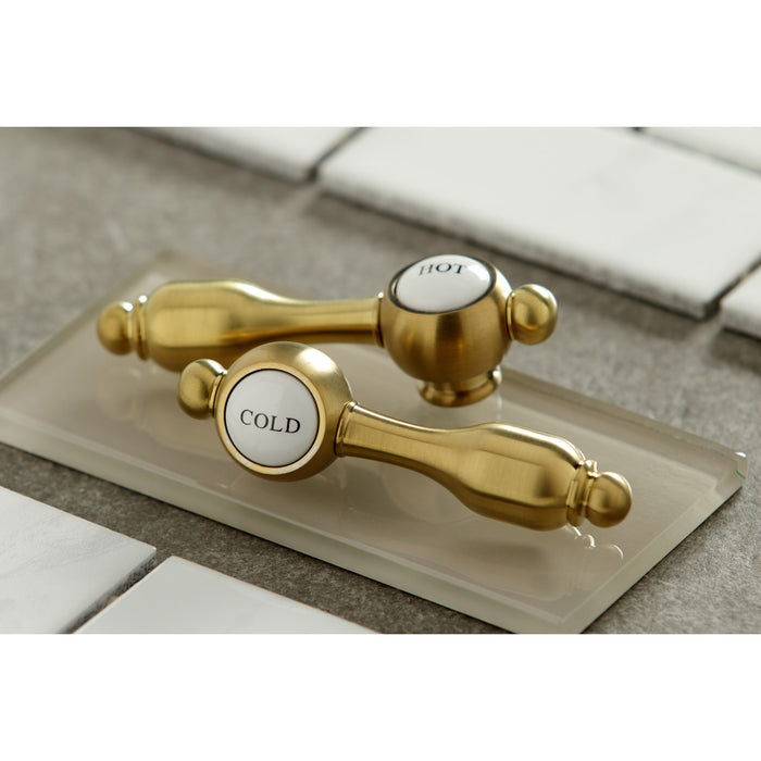 Kingston Tulare KS4467TAL - Tudor Two-Handle 3-Hole Deck Mount Widespread Bathroom Faucet with Brass Pop-Up, Brushed Brass