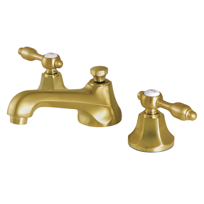 Kingston Tulare KS4467TAL - Tudor Two-Handle 3-Hole Deck Mount Widespread Bathroom Faucet with Brass Pop-Up, Brushed Brass