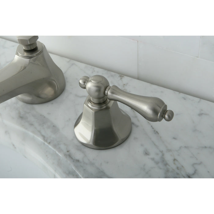 Kingston Tulare KS4468AL - Metropolitan Two-Handle 3-Hole Deck Mount Widespread Bathroom Faucet with Brass Pop-Up, Brushed Nickel