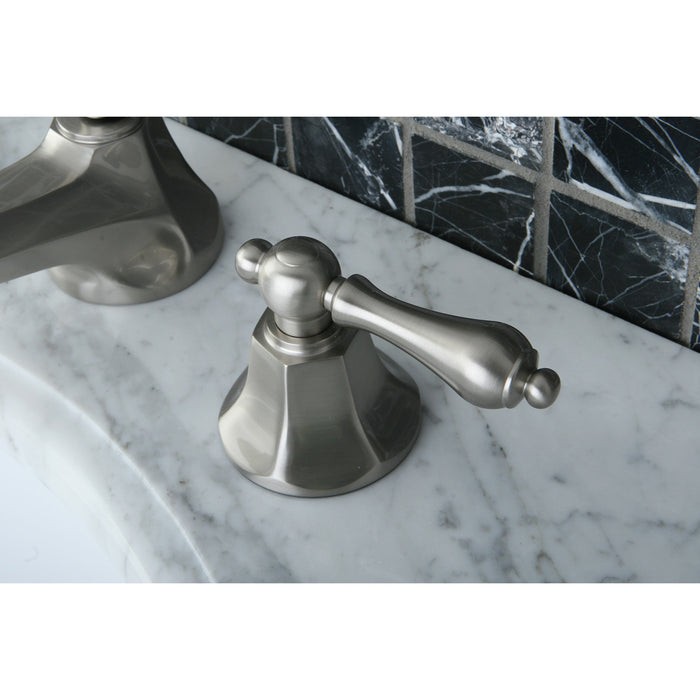 Kingston Tulare KS4468AL - Metropolitan Two-Handle 3-Hole Deck Mount Widespread Bathroom Faucet with Brass Pop-Up, Brushed Nickel