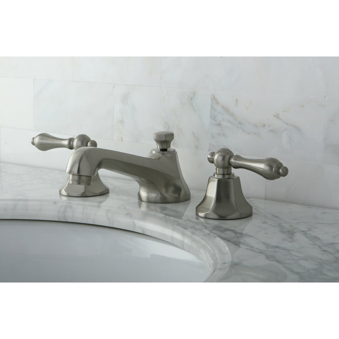 Kingston Tulare KS4468AL - Metropolitan Two-Handle 3-Hole Deck Mount Widespread Bathroom Faucet with Brass Pop-Up, Brushed Nickel