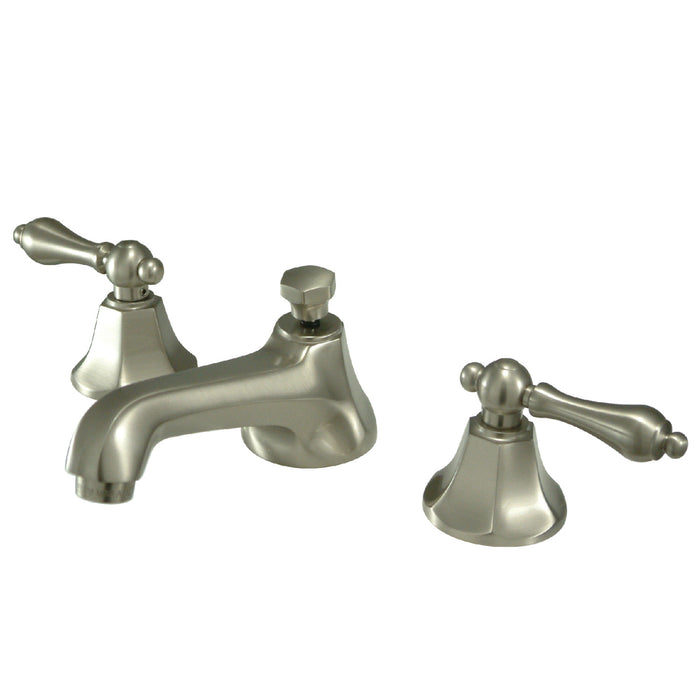 Kingston Tulare KS4468AL - Metropolitan Two-Handle 3-Hole Deck Mount Widespread Bathroom Faucet with Brass Pop-Up, Brushed Nickel