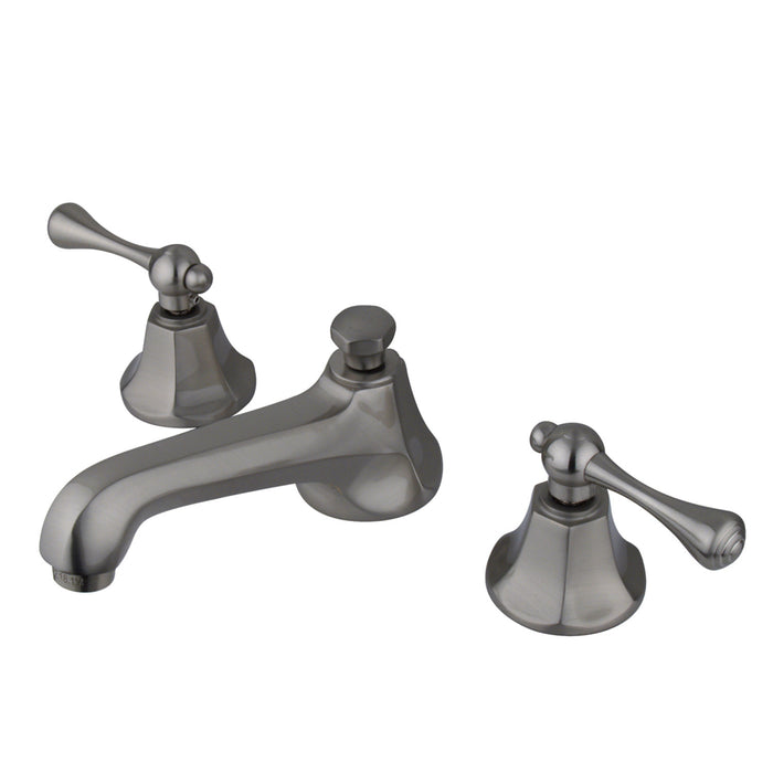 Kingston Tulare KS4468BL - Metropolitan Two-Handle 3-Hole Deck Mount Widespread Bathroom Faucet with Brass Pop-Up, Brushed Nickel