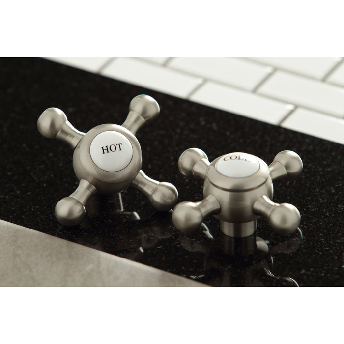 Kingston Heirloom KS4468BX - Metropolitan Two-Handle 3-Hole Deck Mount Widespread Bathroom Faucet with Brass Pop-Up, Brushed Nickel