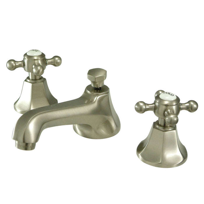 Kingston Heirloom KS4468BX - Metropolitan Two-Handle 3-Hole Deck Mount Widespread Bathroom Faucet with Brass Pop-Up, Brushed Nickel