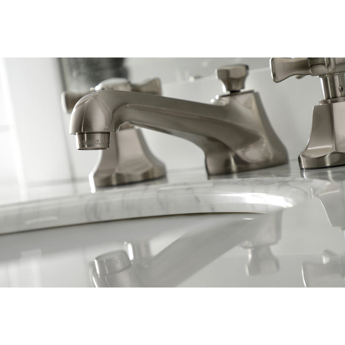 Kingston Tulare KS4468NX - Hamilton Two-Handle 3-Hole Deck Mount Widespread Bathroom Faucet with Brass Pop-Up, Brushed Nickel