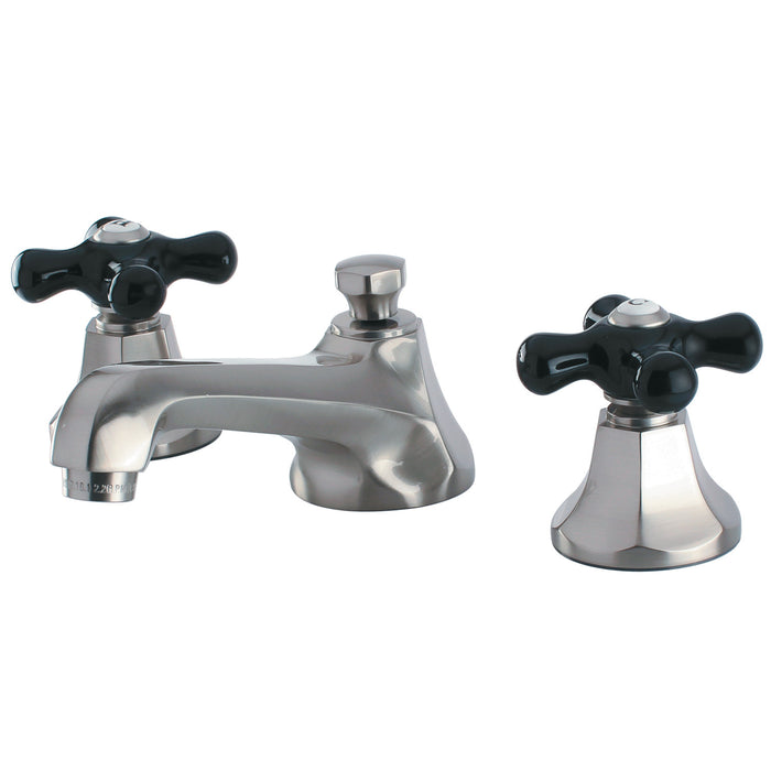 Kingston Tulare KS4468PKX - Duchess Two-Handle 3-Hole Deck Mount Widespread Bathroom Faucet with Brass Pop-Up, Brushed Nickel