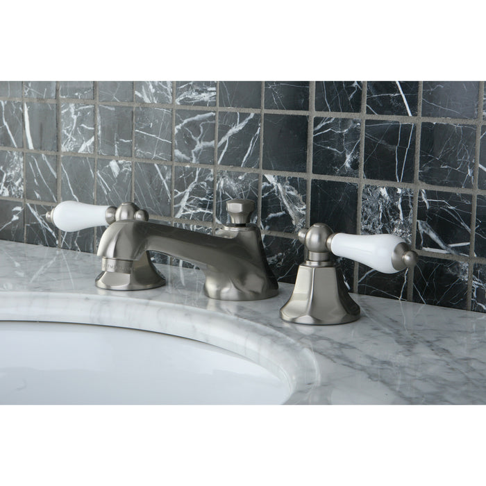 Kingston Tulare KS4468PL - Metropolitan Two-Handle 3-Hole Deck Mount Widespread Bathroom Faucet with Brass Pop-Up, Brushed Nickel