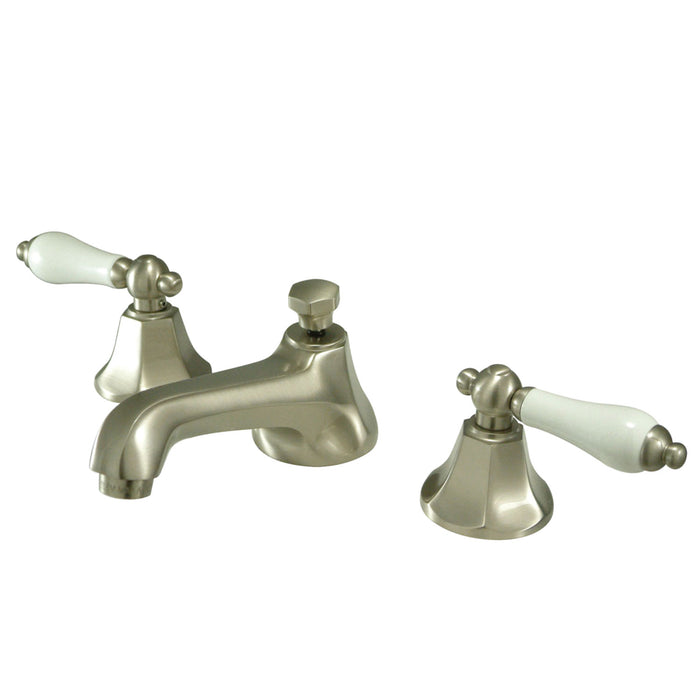 Kingston Tulare KS4468PL - Metropolitan Two-Handle 3-Hole Deck Mount Widespread Bathroom Faucet with Brass Pop-Up, Brushed Nickel