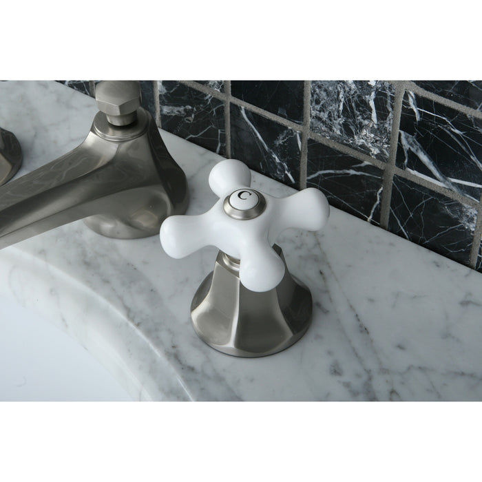 Kingston Tulare KS4468PX - Metropolitan Two-Handle 3-Hole Deck Mount Widespread Bathroom Faucet with Brass Pop-Up, Brushed Nickel