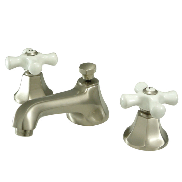 Kingston Tulare KS4468PX - Metropolitan Two-Handle 3-Hole Deck Mount Widespread Bathroom Faucet with Brass Pop-Up, Brushed Nickel