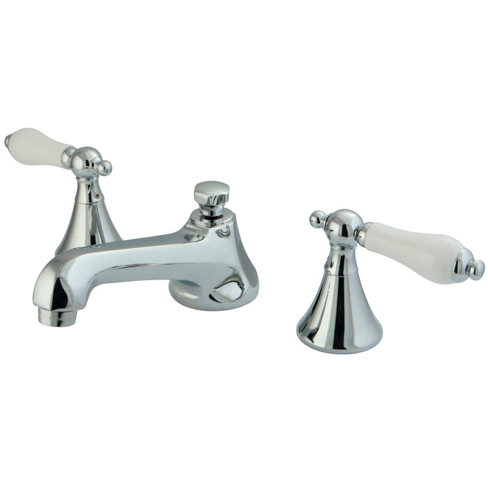 Kingston Tulare KS4471PLTwo-Handle 3-Hole Deck Mount Widespread Bathroom Faucet with Brass Pop-Up, Polished Chrome