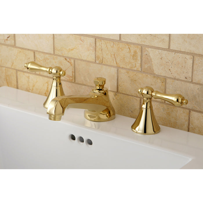 Kingston Tulare KS4472ALTwo-Handle 3-Hole Deck Mount Widespread Bathroom Faucet with Brass Pop-Up, Polished Brass