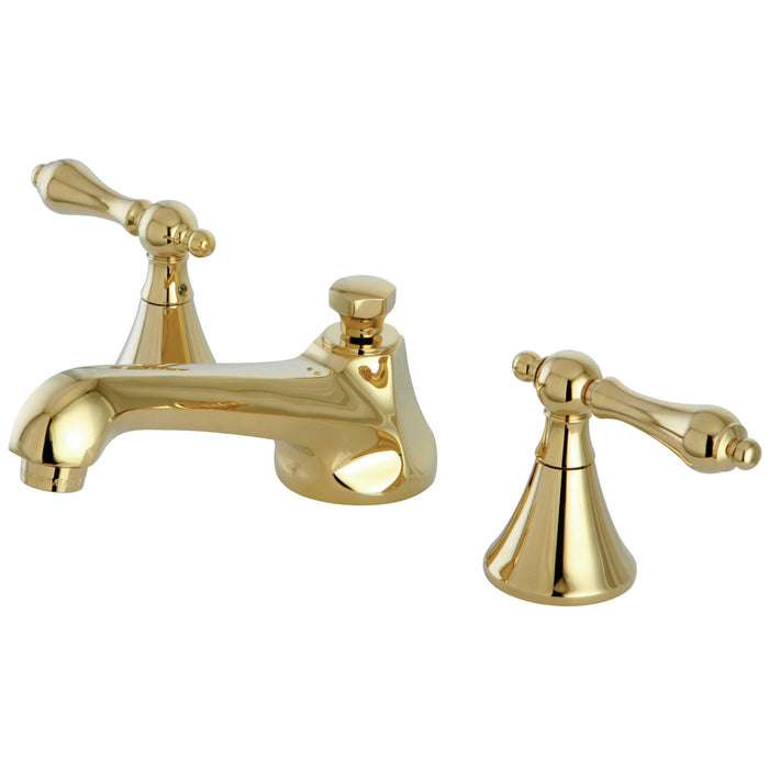 Kingston Tulare KS4472ALTwo-Handle 3-Hole Deck Mount Widespread Bathroom Faucet with Brass Pop-Up, Polished Brass