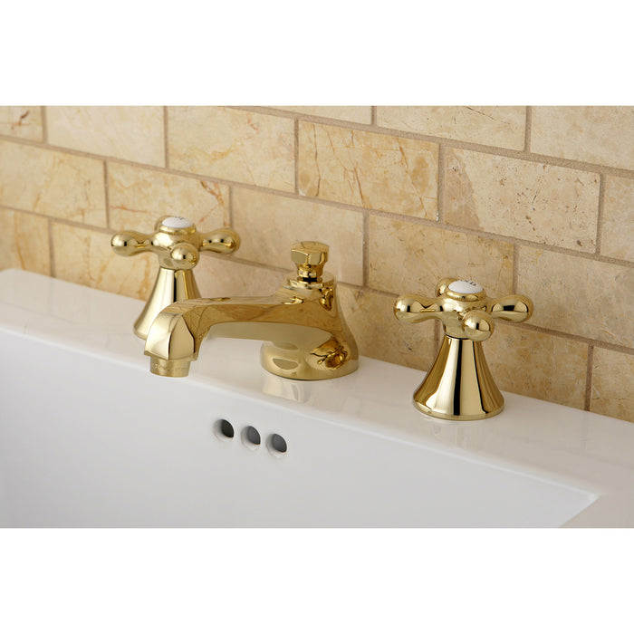 Kingston Tulare KS4472AX Two-Handle 3-Hole Deck Mount Widespread Bathroom Faucet with Brass Pop-Up, Polished Brass