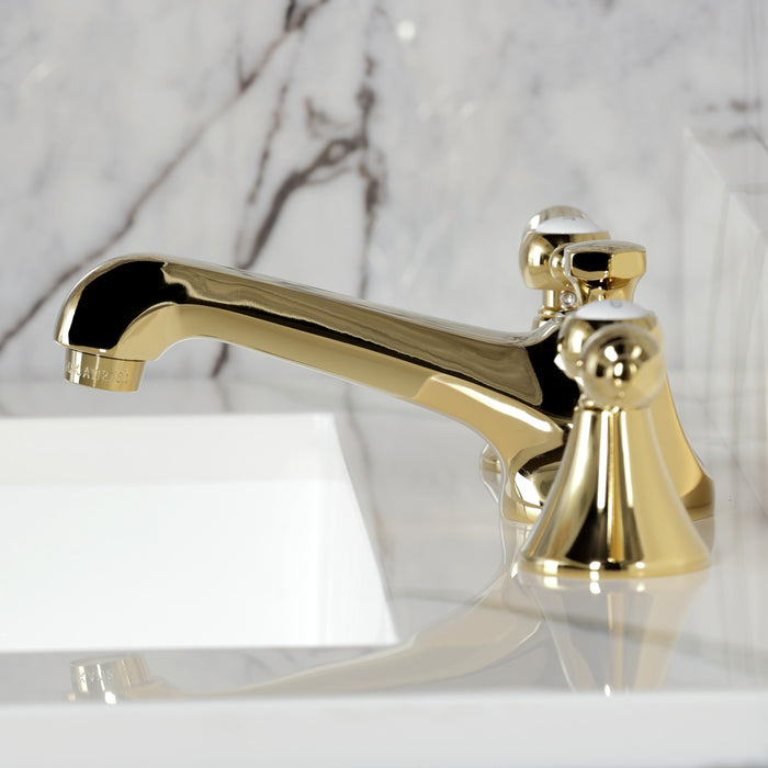 Kingston Tulare KS4472BALTwo-Handle 3-Hole Deck Mount Widespread Bathroom Faucet with Brass Pop-Up, Polished Brass