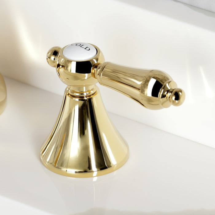 Kingston Tulare KS4472BALTwo-Handle 3-Hole Deck Mount Widespread Bathroom Faucet with Brass Pop-Up, Polished Brass