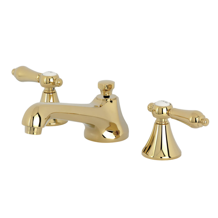 Kingston Tulare KS4472BALTwo-Handle 3-Hole Deck Mount Widespread Bathroom Faucet with Brass Pop-Up, Polished Brass